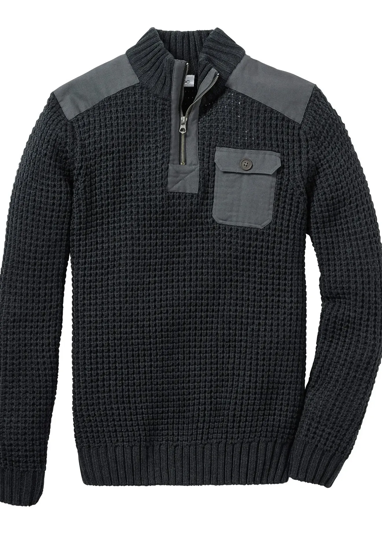 bonprix Pull camionneur en grosse maille avec empiècements en tissu|Homme Pulls & Gilets