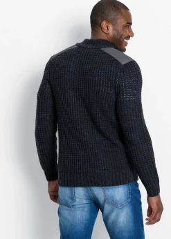 bonprix Pull camionneur en grosse maille avec empiècements en tissu|Homme Pulls & Gilets