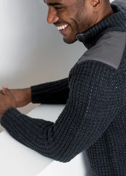 bonprix Pull camionneur en grosse maille avec empiècements en tissu|Homme Pulls & Gilets