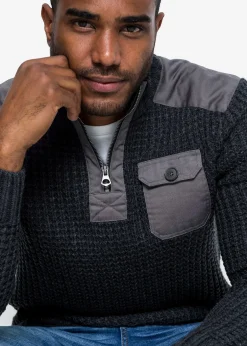 bonprix Pull camionneur en grosse maille avec empiècements en tissu|Homme Pulls & Gilets