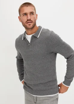bonprix Pull col polo en coton recyclé majoritaire|Homme Pulls & Gilets