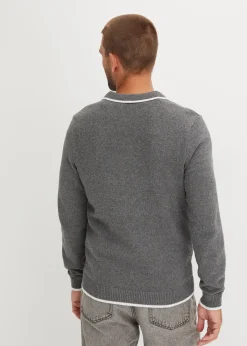 bonprix Pull col polo en coton recyclé majoritaire|Homme Pulls & Gilets