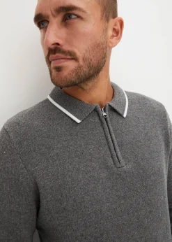 bonprix Pull col polo en coton recyclé majoritaire|Homme Pulls & Gilets