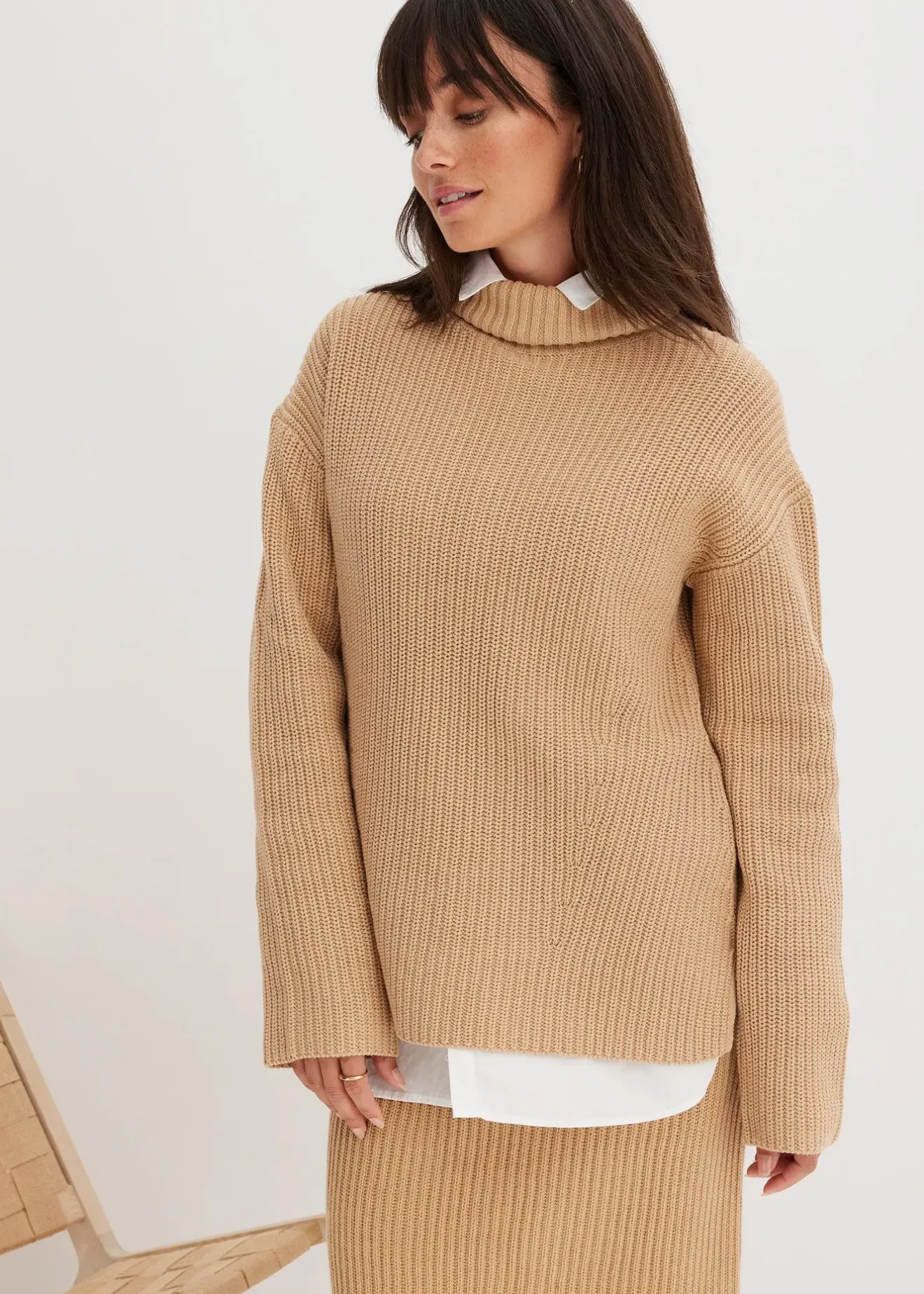 bonprix Pull col roulé 100% coton|Femme Maille|Pulls & Gilets