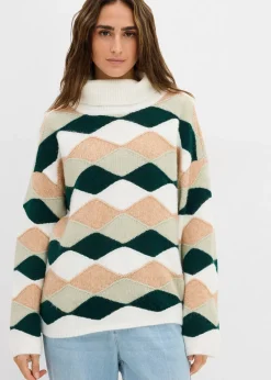 Femme bonprix Maille|Pulls & Gilets|Pull col roulé à motif graphique