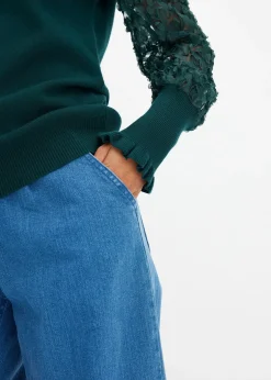 Femme bonprix Maille|Pulls & Gilets|Pull col roulé avec manches en mousseline