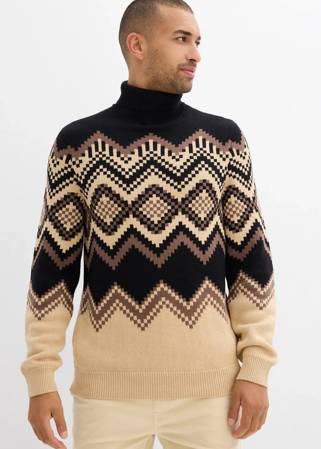 Homme bonprix Pulls & Gilets|Pull col roulé doux à motif ikat