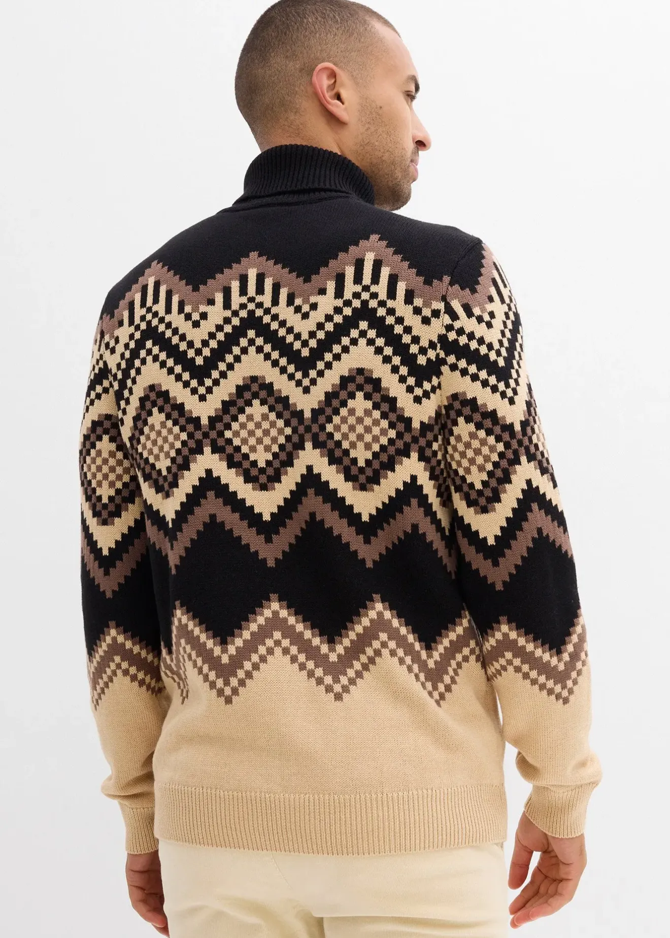 Homme bonprix Pulls & Gilets|Pull col roulé doux à motif ikat