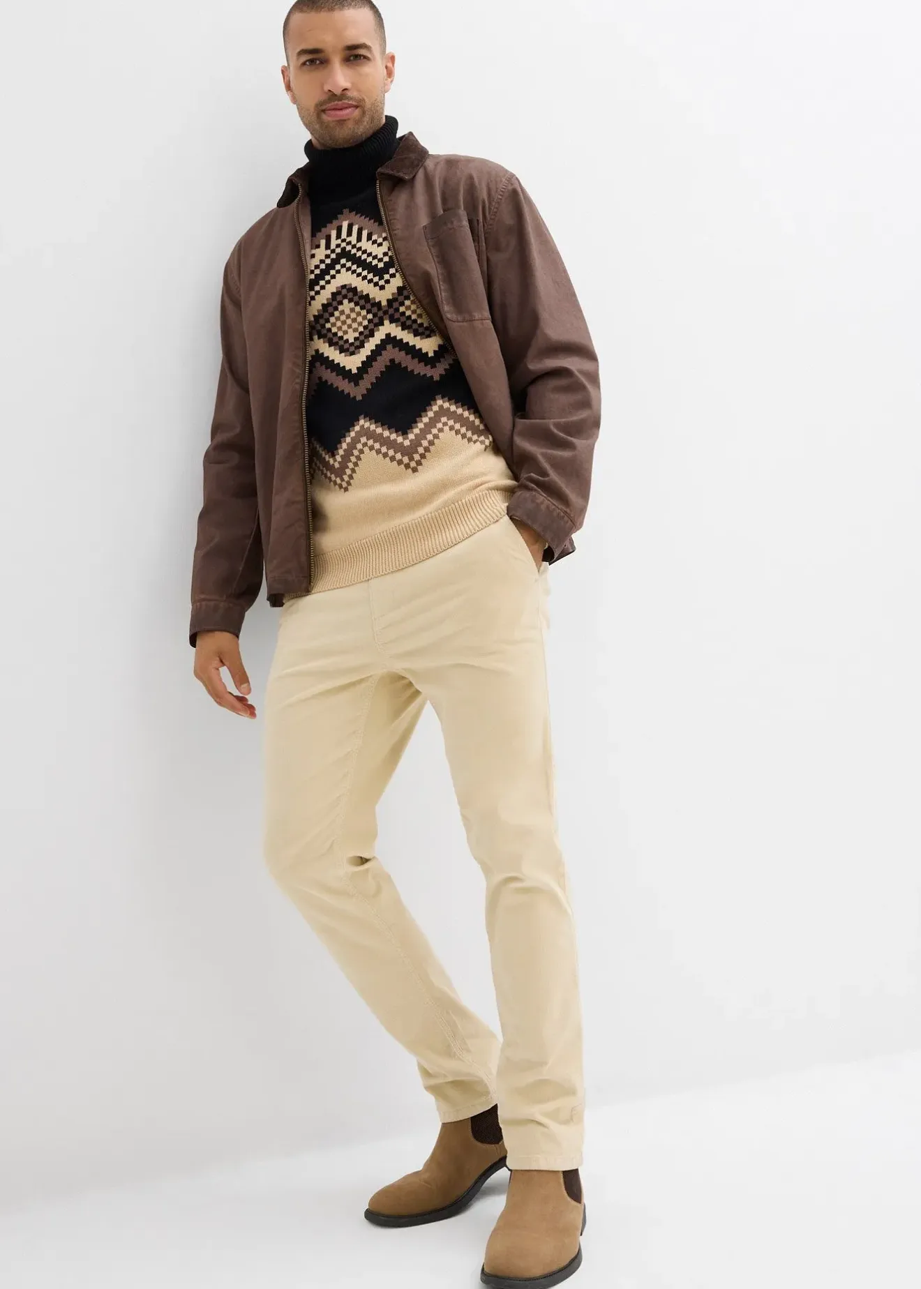 Homme bonprix Pulls & Gilets|Pull col roulé doux à motif ikat