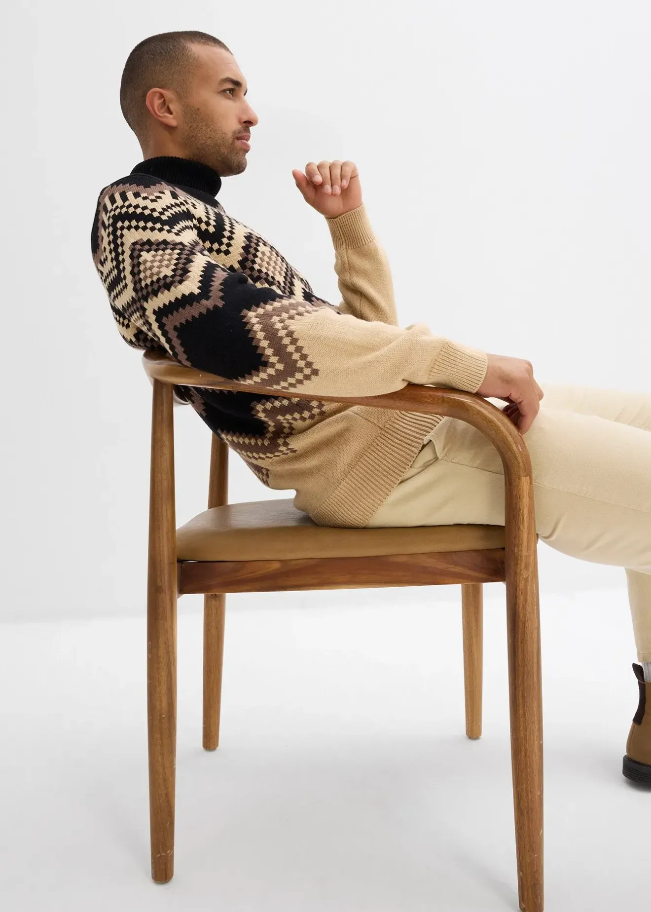 Homme bonprix Pulls & Gilets|Pull col roulé doux à motif ikat