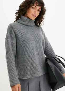 Femme bonprix Maille|Pulls & Gilets|Pull col roulé en maille côtelée