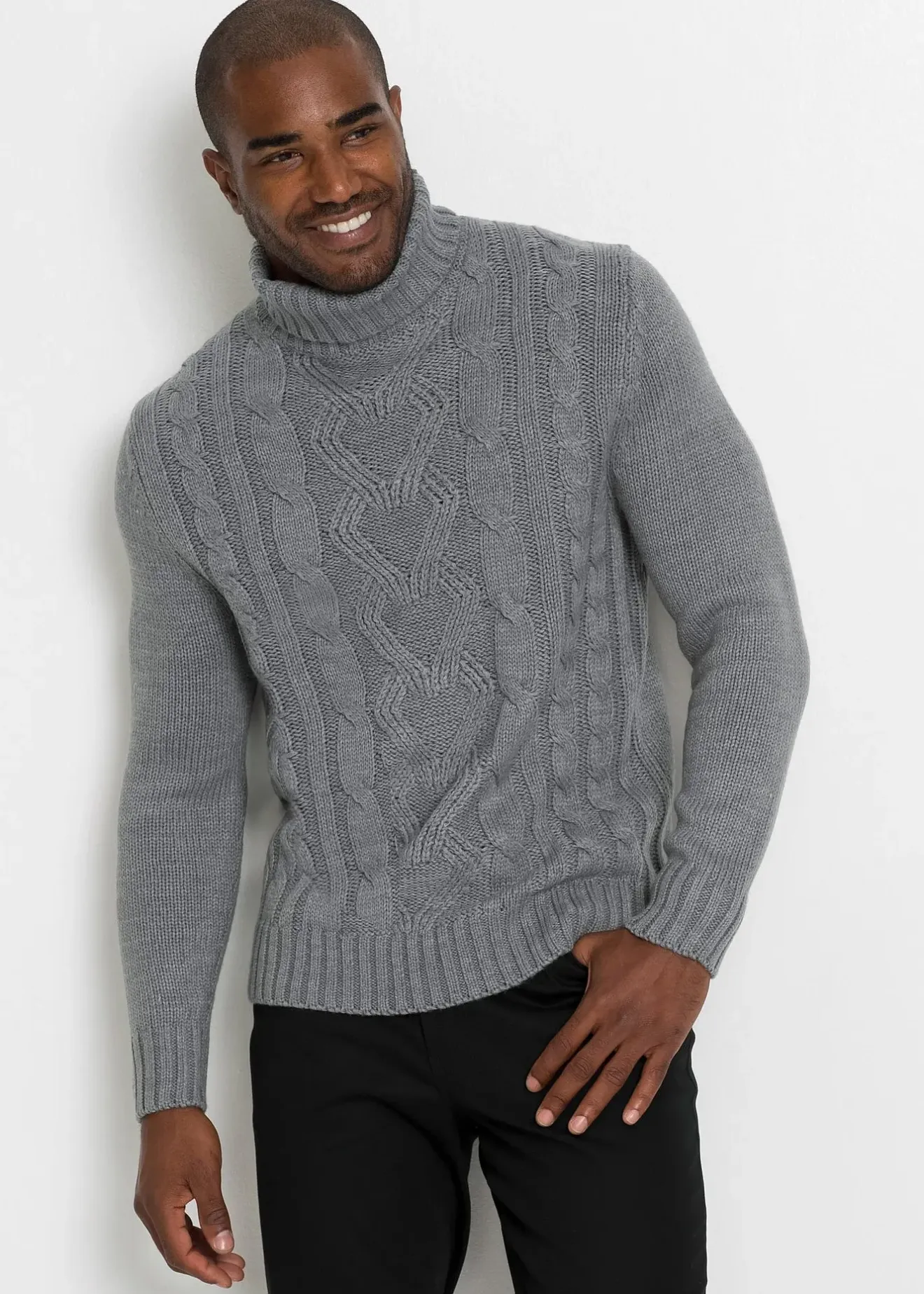 bonprix Pull col roulé en maille torsadée|Homme Pulls & Gilets