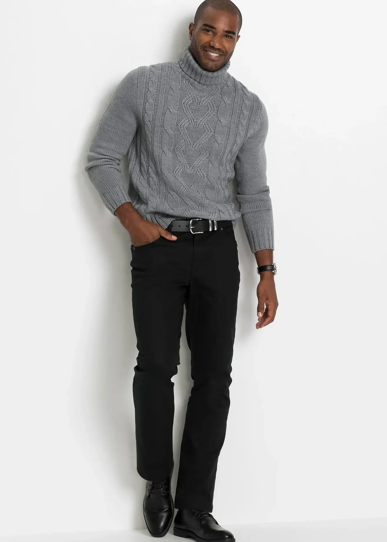 bonprix Pull col roulé en maille torsadée|Homme Pulls & Gilets