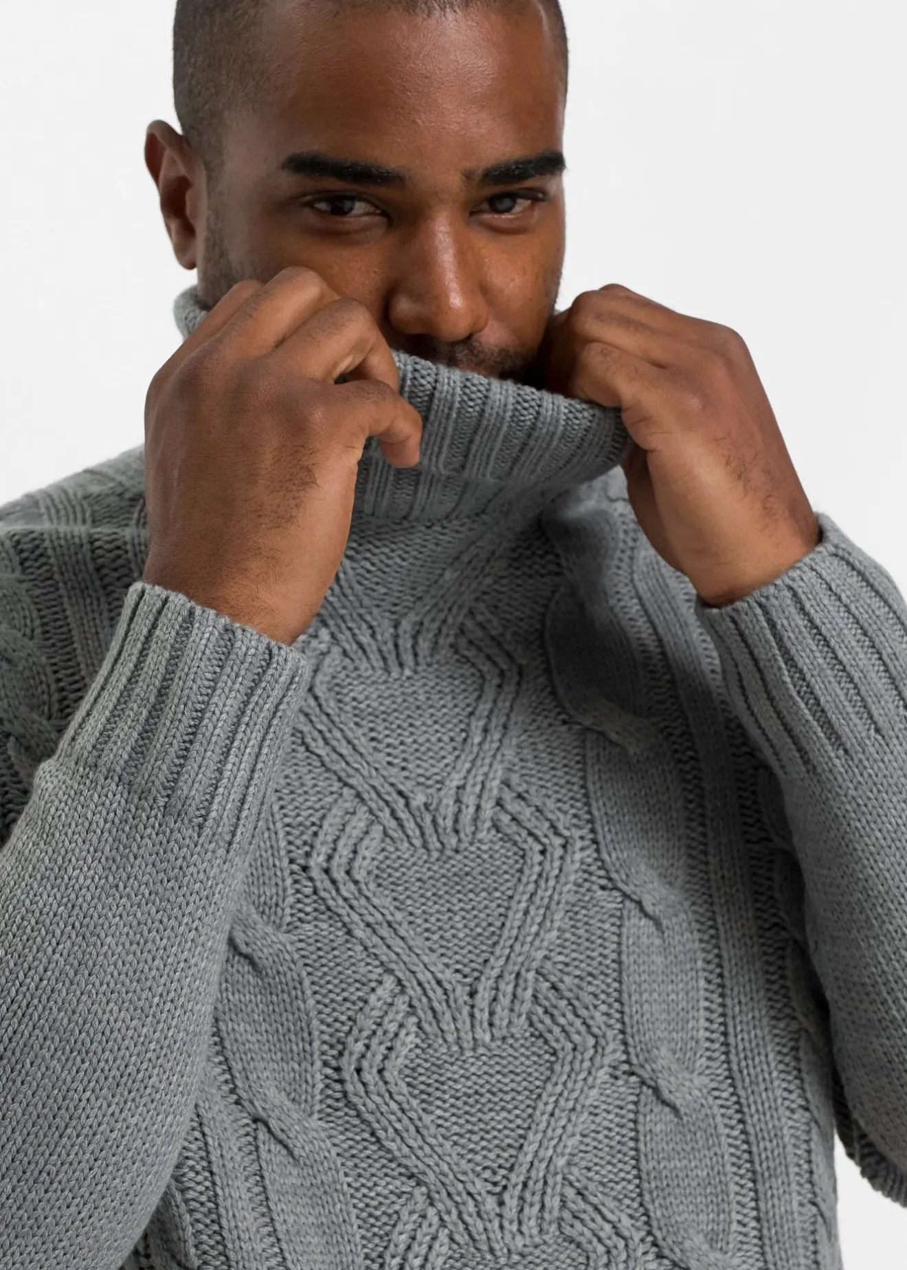 bonprix Pull col roulé en maille torsadée|Homme Pulls & Gilets