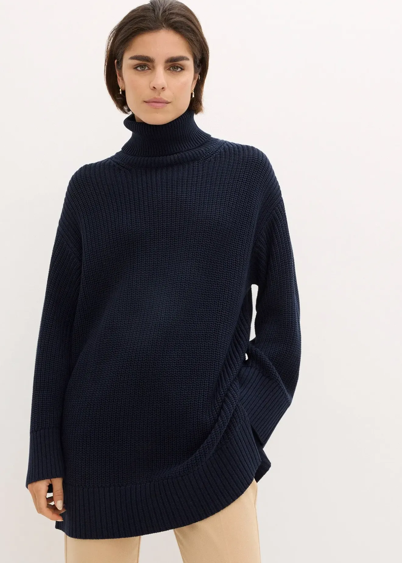 bonprix Pull col roulé oversize en coton mélangé|Femme Maille|Pulls & Gilets