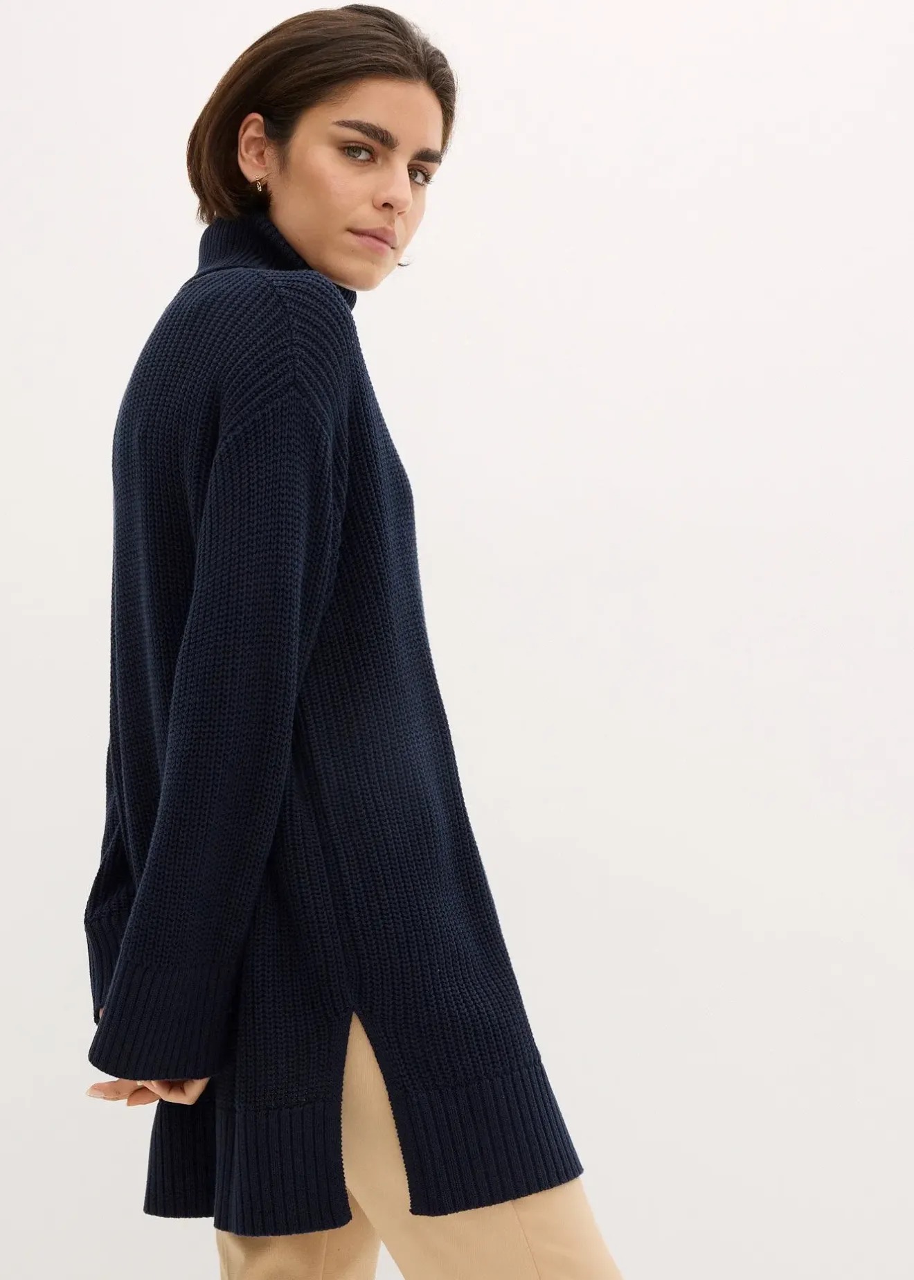 bonprix Pull col roulé oversize en coton mélangé|Femme Maille|Pulls & Gilets