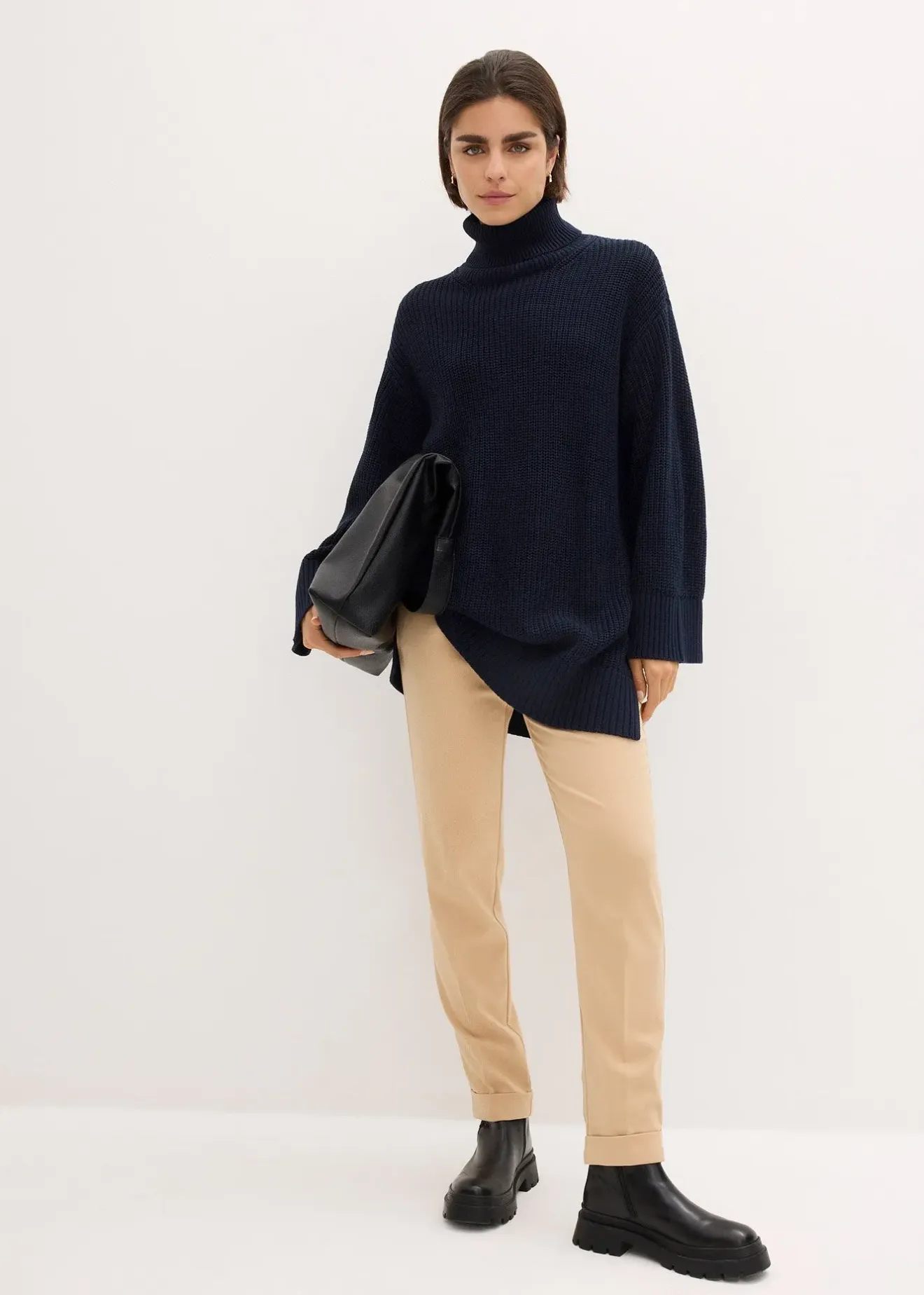 bonprix Pull col roulé oversize en coton mélangé|Femme Maille|Pulls & Gilets