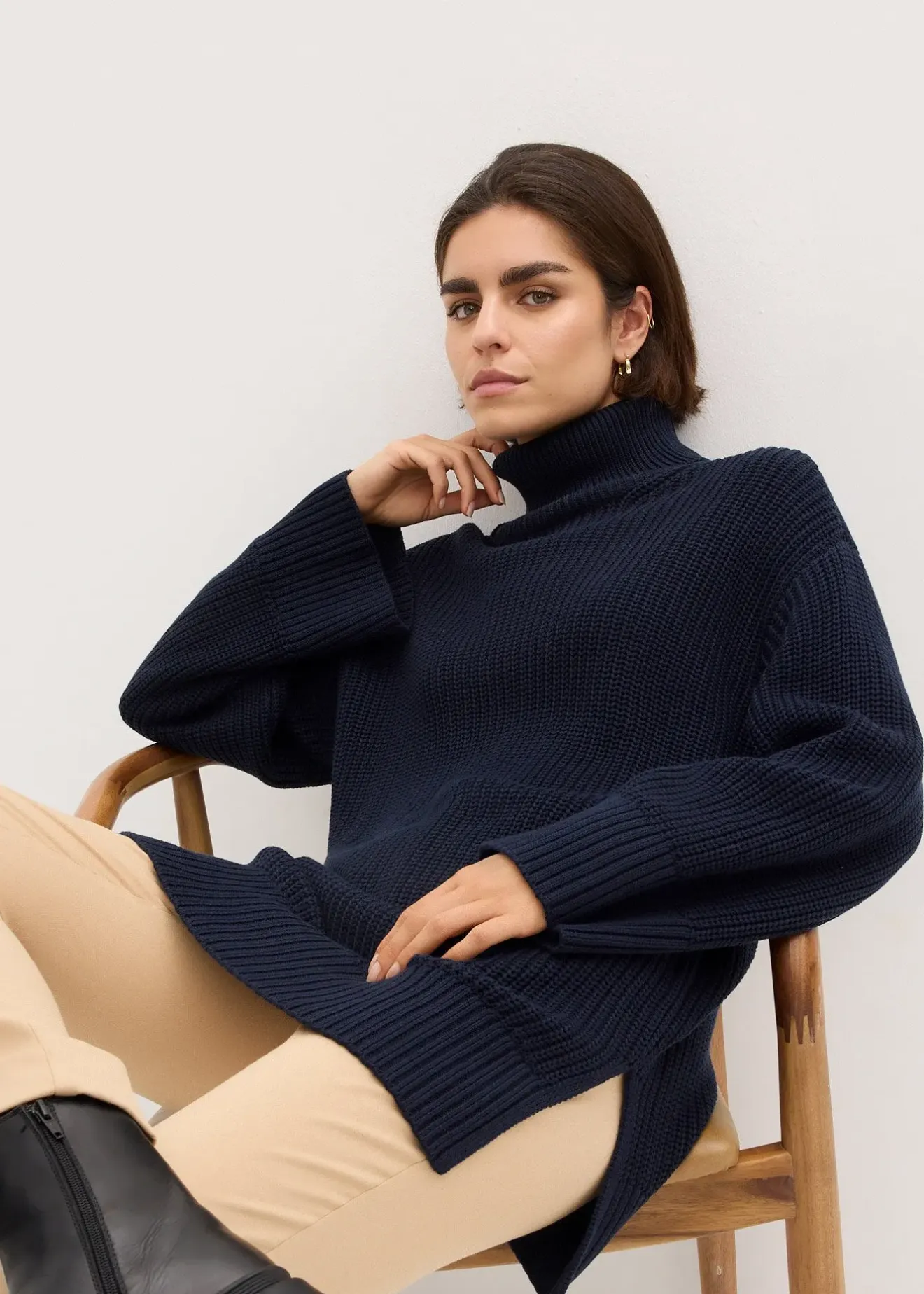 bonprix Pull col roulé oversize en coton mélangé|Femme Maille|Pulls & Gilets