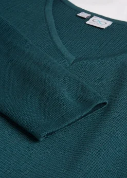 bonprix Pull col V en maille milano côtelée|Femme Maille|Pulls & Gilets