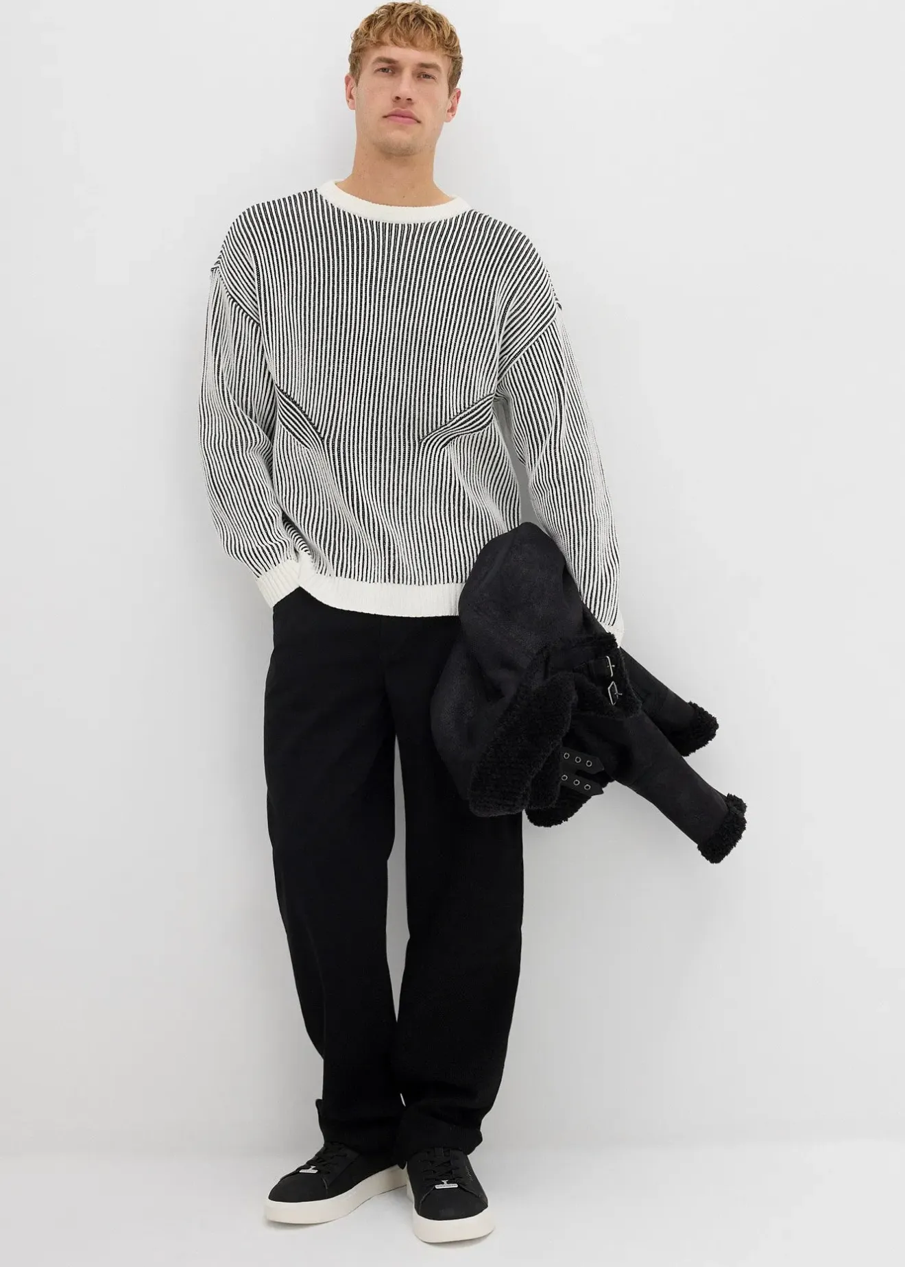 bonprix Pull côtelé ample en coton mélangé|Homme Pulls & Gilets