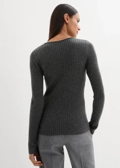 bonprix Pull côtelé en laine mérinos|Femme Maille|Premium