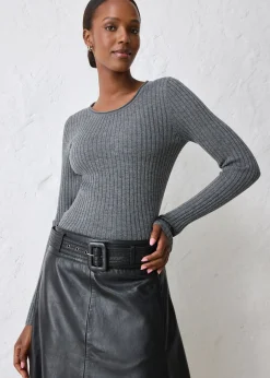 bonprix Pull côtelé en laine mérinos|Femme Maille|Premium