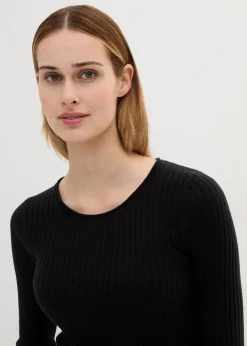 Femme bonprix Maille|Premium|Pull côtelé en laine mérinos