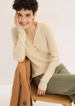 bonprix Pull côtelé en viscose mélangée|Femme Maille|Pulls & Gilets