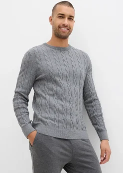 bonprix Pull doux à torsades en fine maille de coton majoritaire, slim|Homme Pulls & Gilets