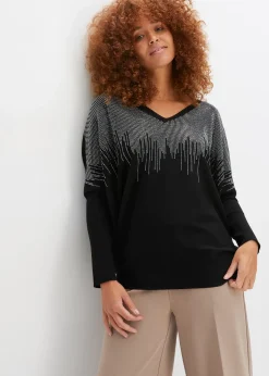 Femme bonprix Maille|Pulls & Gilets|Pull en fine maille avec strass