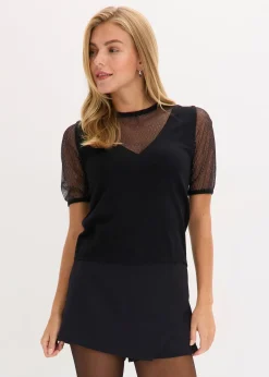 Femme bonprix Maille|Pulls & Gilets|Pull en fine maille avec empiècement mesh