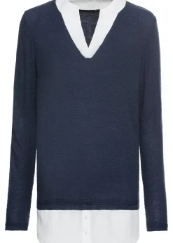 bonprix Pull en fine maille avec empiècement chemisier|Femme Maille|Pulls & Gilets