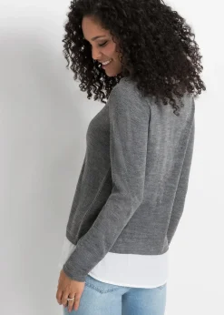 Femme bonprix Maille|Pulls & Gilets|Pull en fine maille avec empiècement chemisier