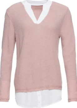 Femme bonprix Maille|Pulls & Gilets|Pull en fine maille avec empiècement chemisier