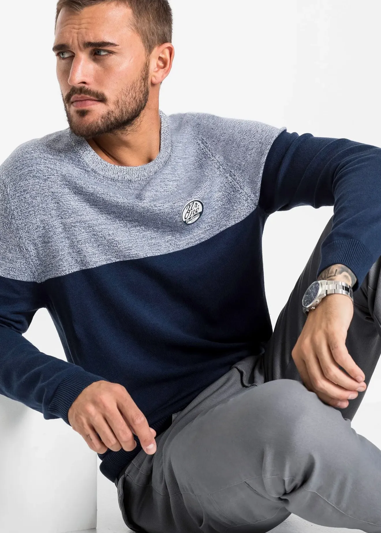 Homme bonprix Pulls & Gilets|Pull en fine maille effet color block