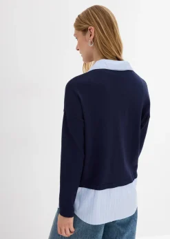 bonprix Pull en fine maille empiècement chemisier|Femme Maille|Pulls & Gilets