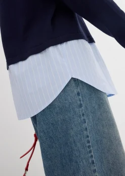 bonprix Pull en fine maille empiècement chemisier|Femme Maille|Pulls & Gilets