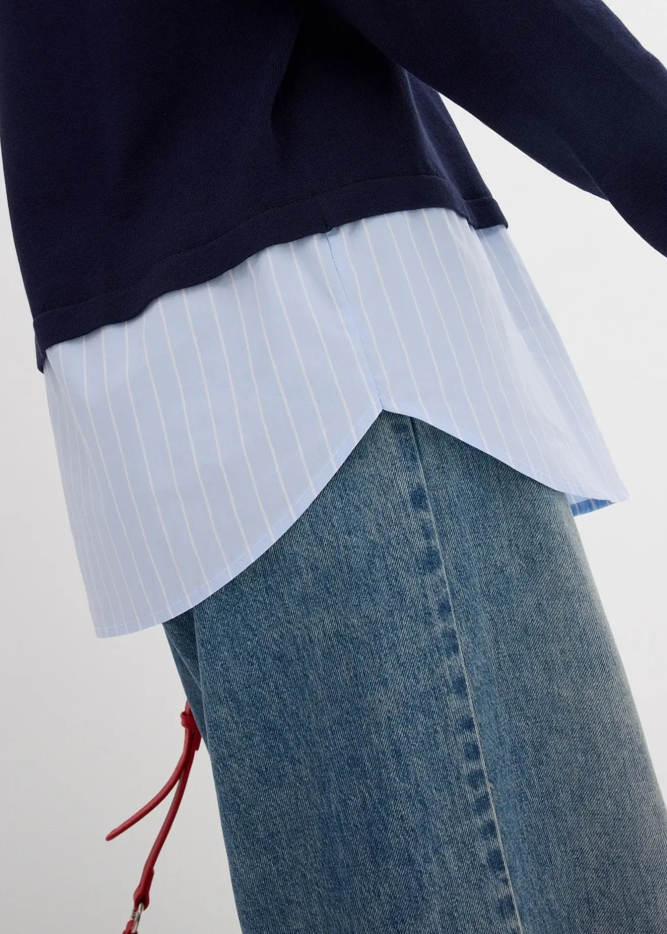 bonprix Pull en fine maille empiècement chemisier|Femme Maille|Pulls & Gilets