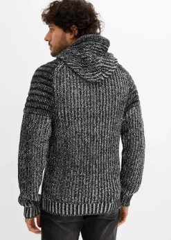 bonprix Pull en grosse maille à capuche et détails motard|Homme Pulls & Gilets