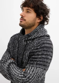 bonprix Pull en grosse maille à capuche et détails motard|Homme Pulls & Gilets