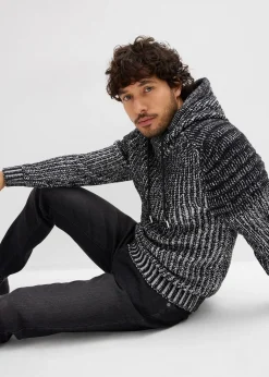 bonprix Pull en grosse maille à capuche et détails motard|Homme Pulls & Gilets