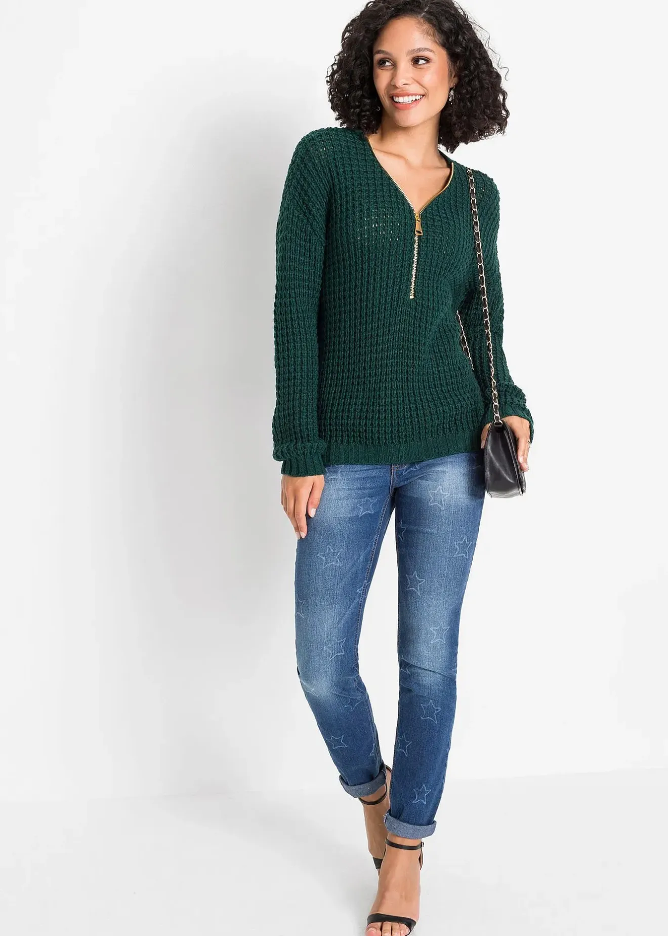 Femme bonprix Maille|Pulls & Gilets|Pull en grosse maille avec zip