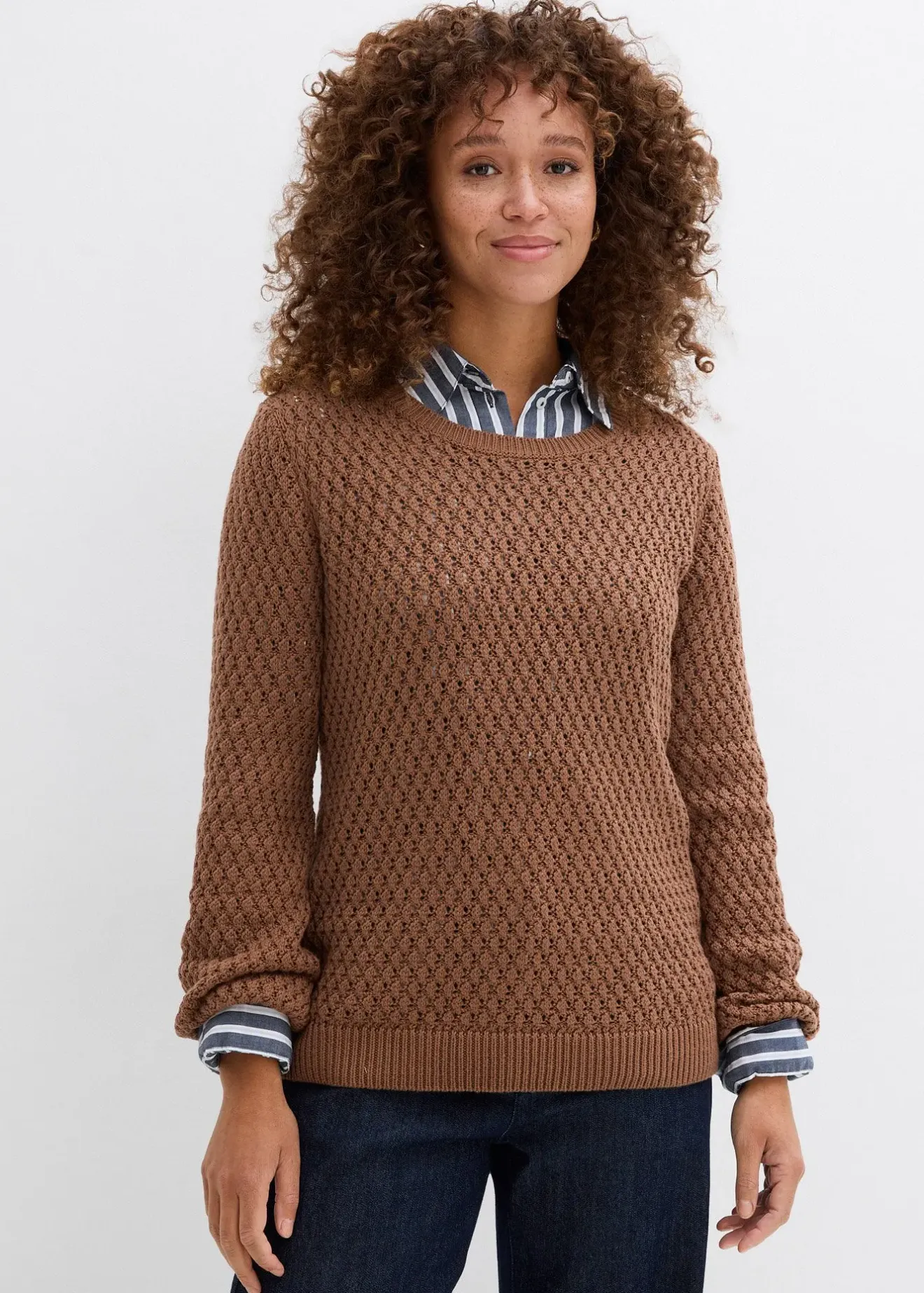 bonprix Pull en maille texturée de coton mélangé|Femme Maille|Pulls & Gilets