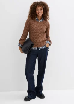 bonprix Pull en maille texturée de coton mélangé|Femme Maille|Pulls & Gilets