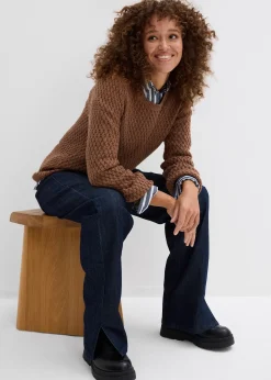 bonprix Pull en maille texturée de coton mélangé|Femme Maille|Pulls & Gilets