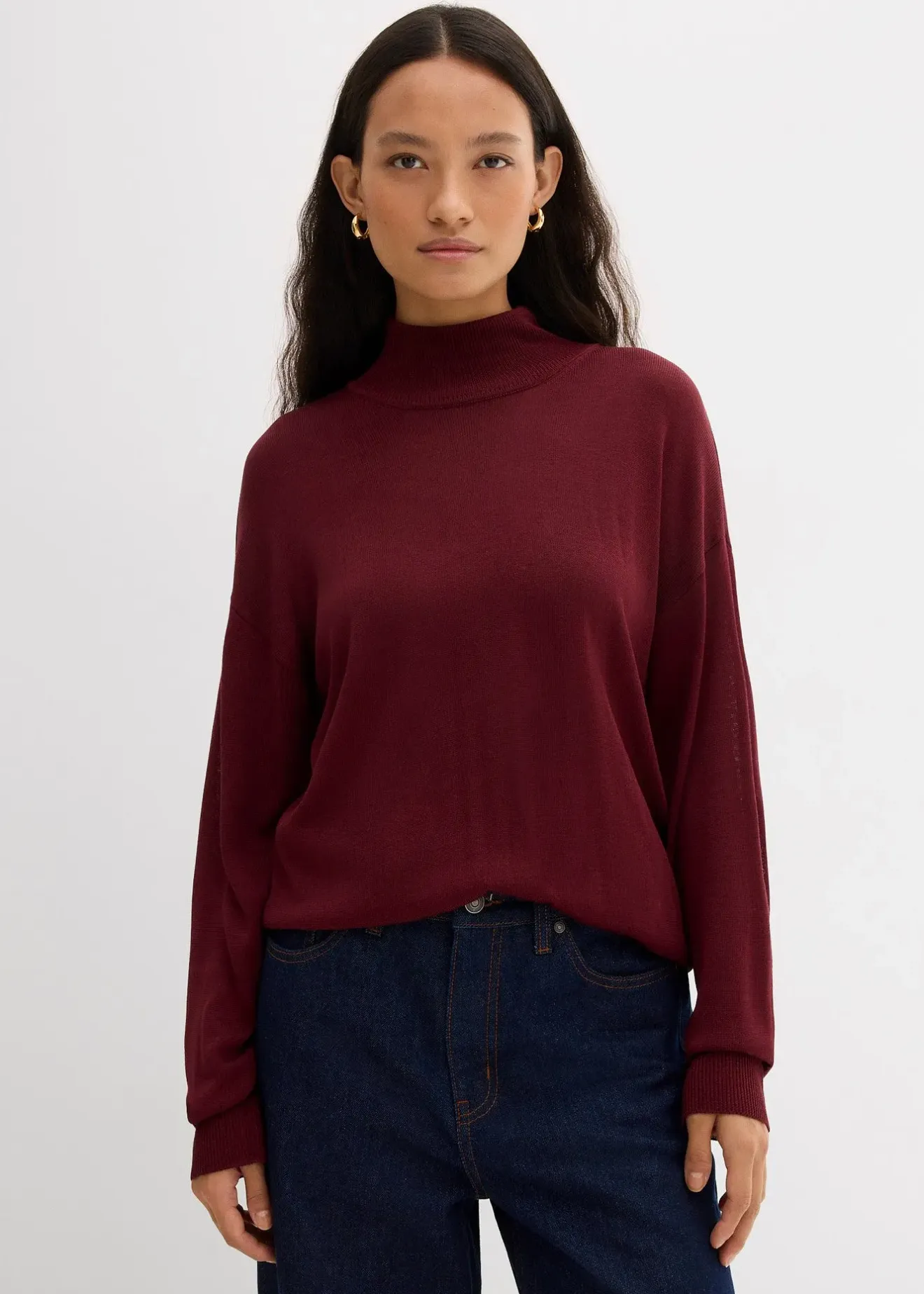 Femme bonprix Maille|Pulls & Gilets|Pull léger en fine maille de viscose majoritaire à large col cheminée