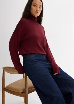 Femme bonprix Maille|Pulls & Gilets|Pull léger en fine maille de viscose majoritaire à large col cheminée