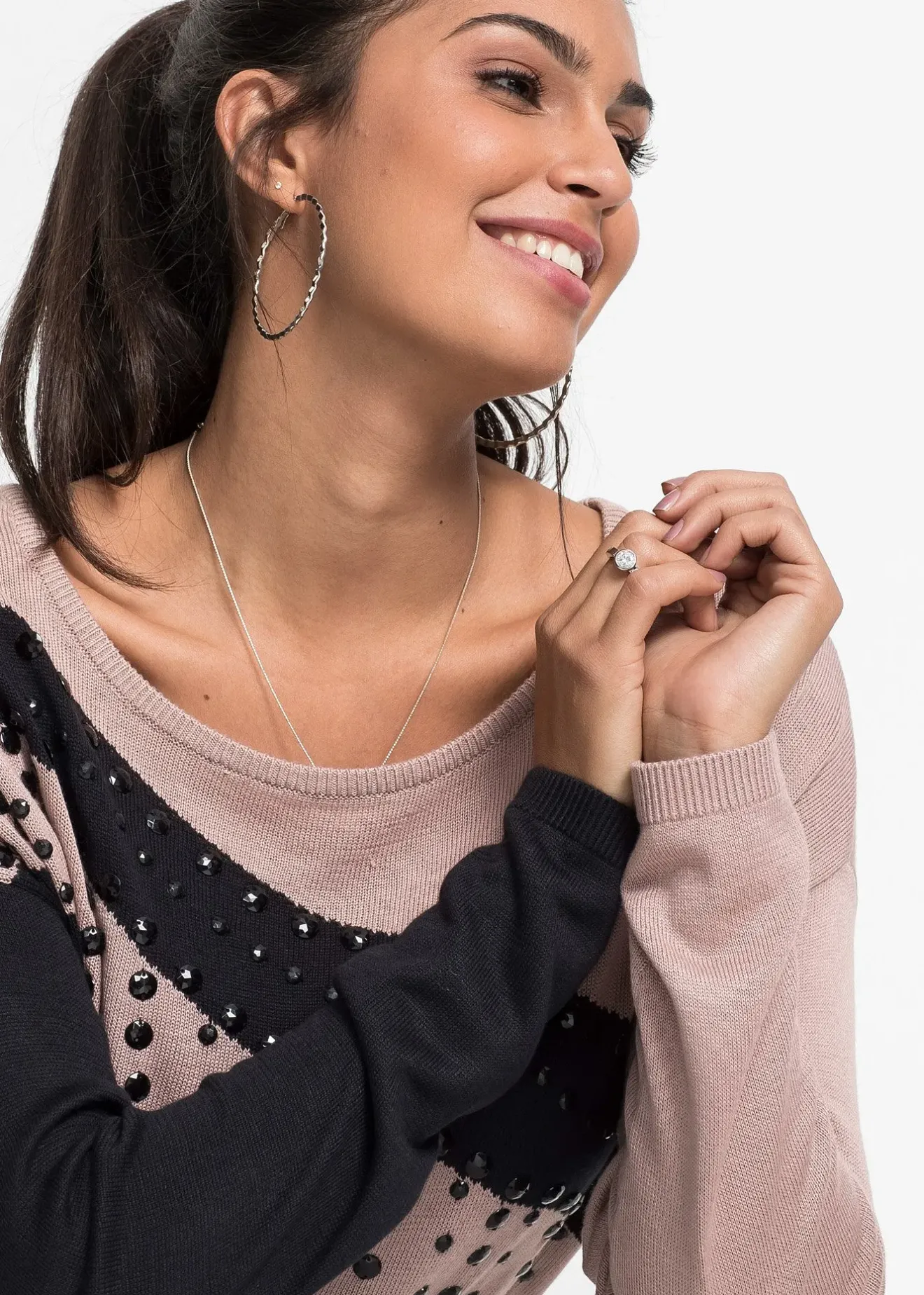 bonprix Pull long avec strass|Femme Maille|Pulls & Gilets