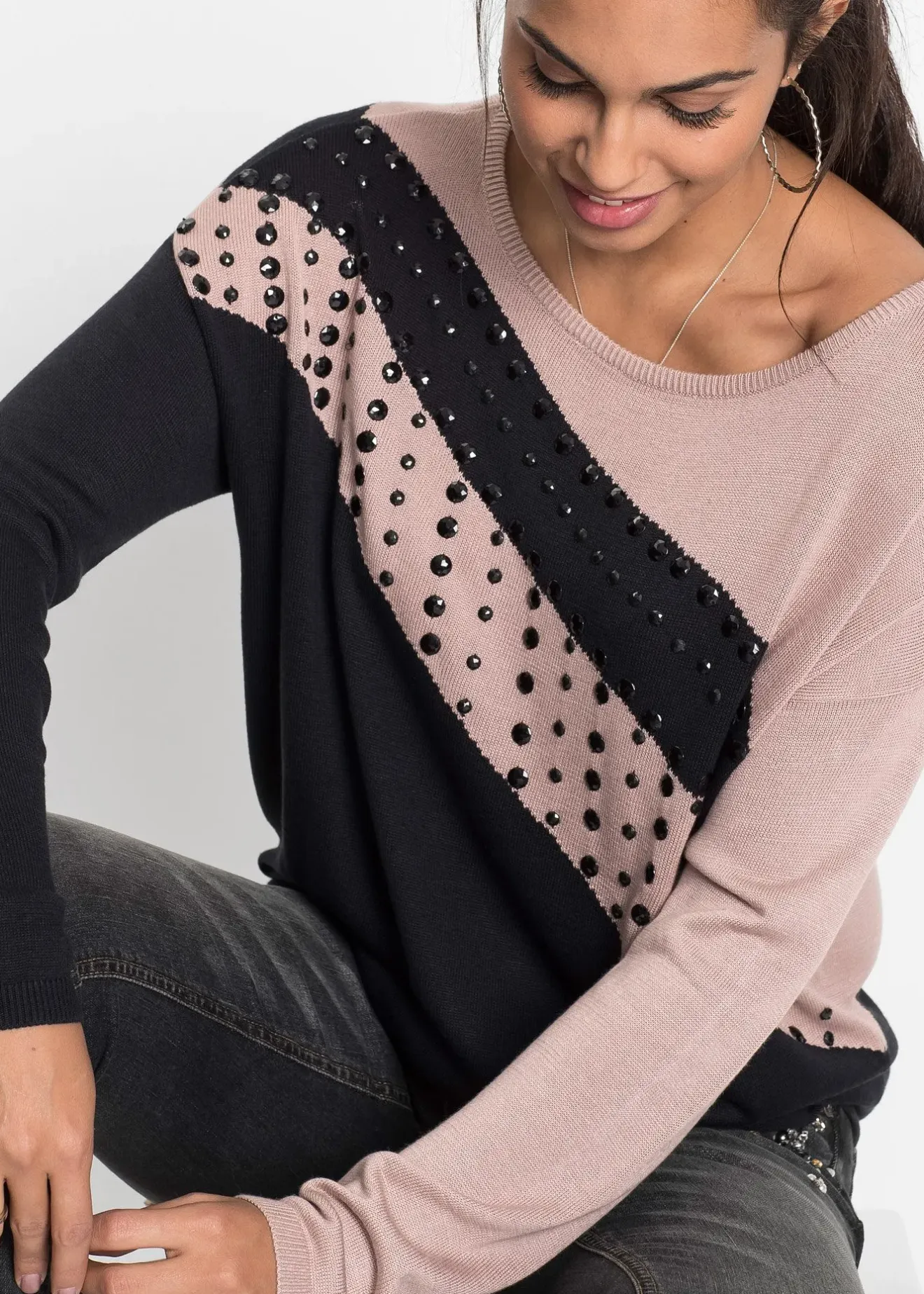 bonprix Pull long avec strass|Femme Maille|Pulls & Gilets