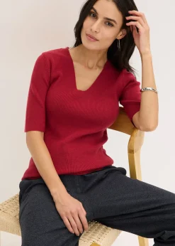 Femme bonprix Maille|Pulls & Gilets|Pull manches courtes côtelé